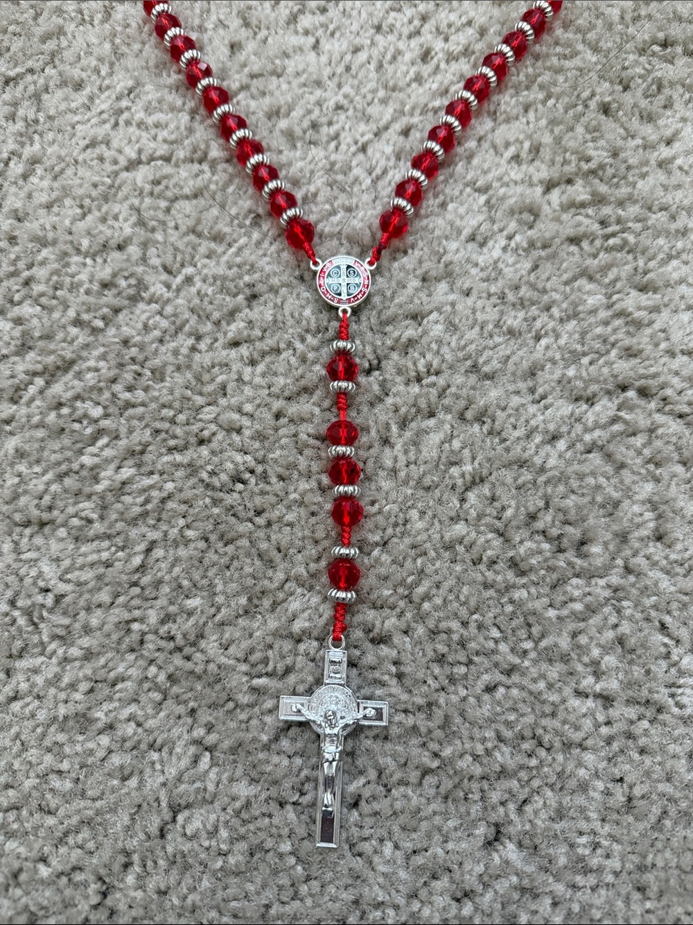 Red Beaded Rosary with Cross